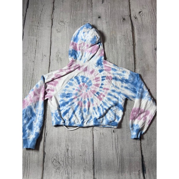 Hollister Tie Dye Hoodie Cropped Drawstring Pink Blue White Size S - Picture 5 of 6
